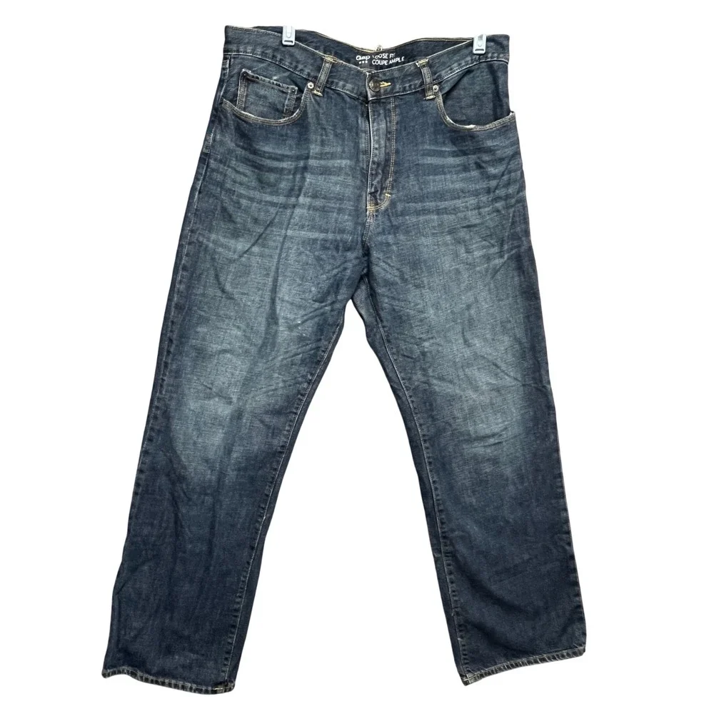 Gap Mens Loose Baggy Fit Jeans 35X32 Coupe Ample Dark Wash Denim Relaxed‎ Work